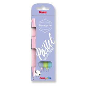 Pentel Brush Sing Pen Pastel Pack de 4 Rotuladores con Punta de Pincel - Lineas Finas o Gruesas dependiendo de la Presion - Fabricados con 81% de Plasticos Recicldos - Colores Azul Grisaceo, Azul Claro, Verde Claro y Rosa