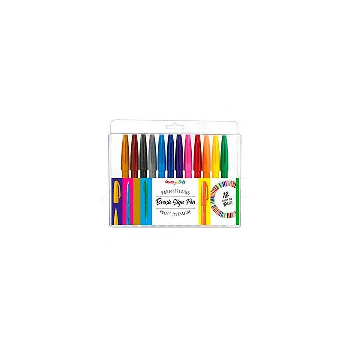 Pentel Brush Sing Pen Pack de 12 Rotuladores con Punta de Pincel - Lineas Finas o Gruesas dependiendo de la Presion - Fabricados con 81% de Plasticos Recicldos - Colores Vivos Surtidos