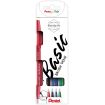 Pentel Brush Sing Pen Basic Pack de 4 Rotuladores con Punta de Pincel - Lineas Finas o Gruesas dependiendo de la Presion - Fabricados con 81% de Plasticos Recicldos - Colores Negro, Azul, Rojo y Verde