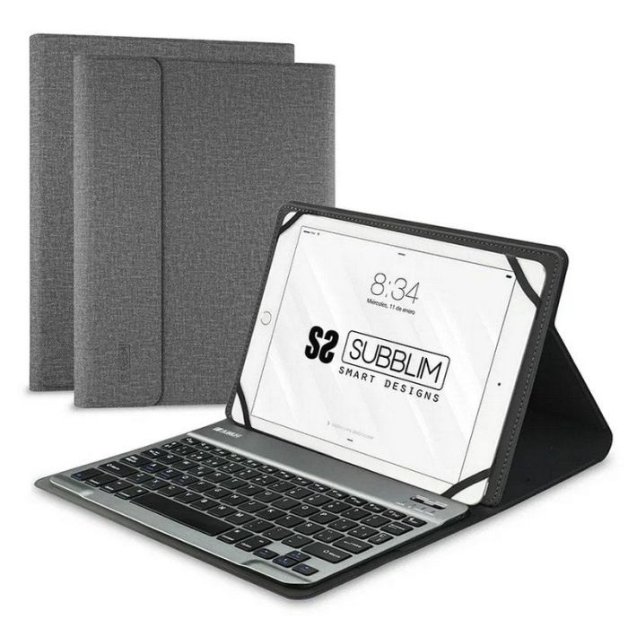 Subblim Teclado Bluetooth extraíble - Funda universal 9-10,1" - Diseño ultradelgado - Soporte ajustable - Acceso a todas las funciones - Sistema magnético - Resistente y adaptable - Inalámbrico - Bluetooth - Color Gris