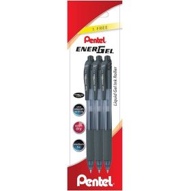 Pentel EnerGel X Pack de 3 Boligrafos de Bola Retractiles Tinta Gel - Punta 0.7mm - Trazo 0.35mm - Recargable - Grip de Agarre - 50% de Materiales Reciclados - Color Negro