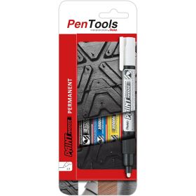 Pentel PenTools Pack de 4 Rotuladores Permanentes Paint Marker - Punta Conica 4.6mm - Trazo 3mm - Impermeable, Resistente a la Luz - Secado Rapido - Colores Negro, Azul, Amarillo y Blanco