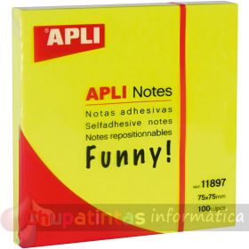 Apli Notas Adhesivas Funny 75x75mm - Bloc de 100 Hojas - Adhesivo de Calidad - Color Amarillo Fluorescente-1