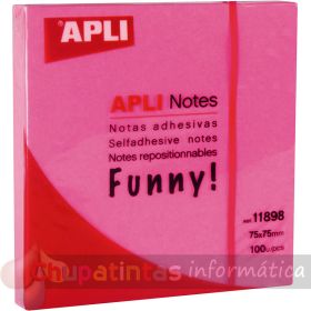 Apli Notas Adhesivas Funny 75x75mm - Bloc de 100 Hojas - Adhesivo de Calidad - Color Rosa Fluorescente-1