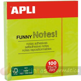 Apli Notas Adhesivas Funny 75x75mm - Bloc de 100 Hojas - Adhesivo de Calidad - Color Verde Fluorescente-1