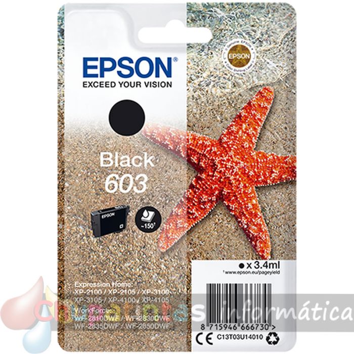 Epson 603 Negro Cartucho de Tinta Original - C13T03U14010