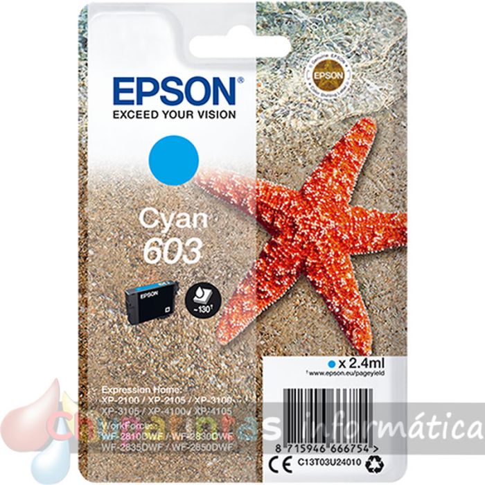 Epson 603 Cyan Cartucho de Tinta Original - C13T03U24010