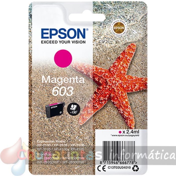 Epson 603 Magenta Cartucho de Tinta Original - C13T03U34010