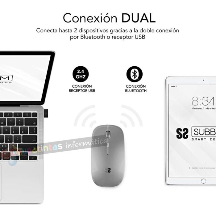 Subblim Ratón Dual Flat Mouse - submo-dflat22 - color gris-2