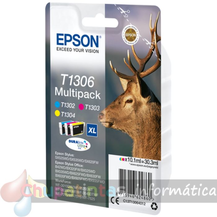 Epson T1306 Pack de 3 Cartuchos de Tinta Originales - Cian, Magenta, Amarillo - C13T13064012-2