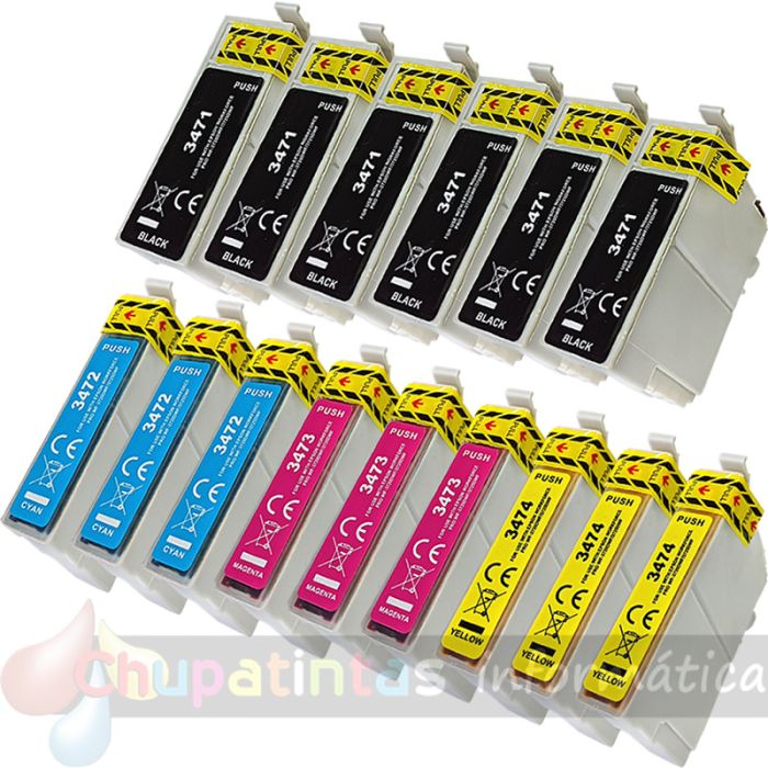Epson T3476 (34XL) Pack de 15 Cartuchos de Tinta Genéricos: T3471+T3472+T3473+T3474-1