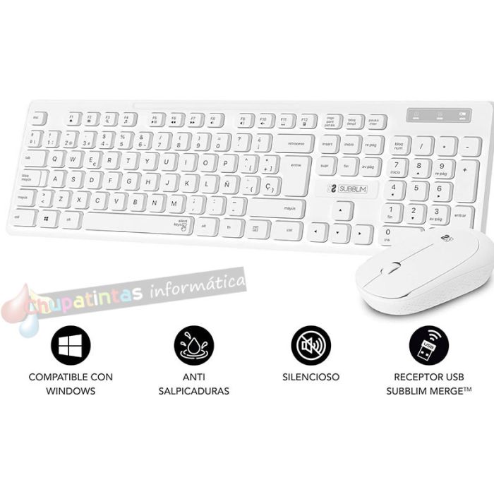 Subblim Combo Business Slim - Teclado y ratón inalámbricos - Ergonomía y silencio - 2.4G - Color Blanco-2