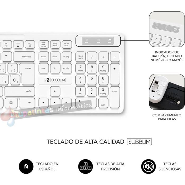 Subblim Combo Business Slim - Teclado y ratón inalámbricos - Ergonomía y silencio - 2.4G - Color Blanco-4