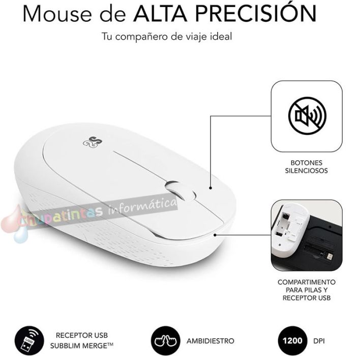 Subblim Combo Business Slim - Teclado y ratón inalámbricos - Ergonomía y silencio - 2.4G - Color Blanco-5