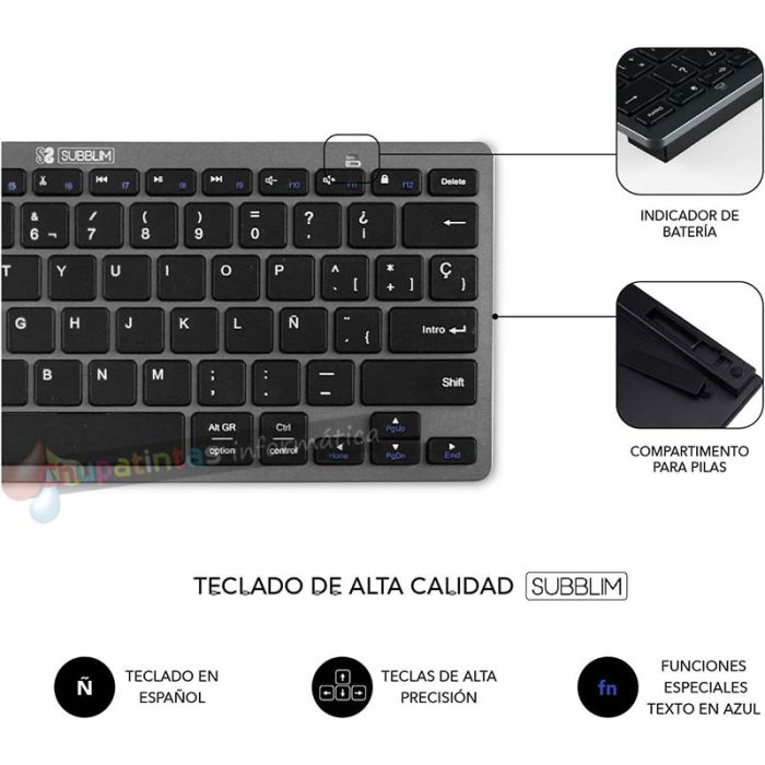 Subblim Combo Multidispositivo - Teclado y Ratón - inalámbrica Bluetooth y - Ratón con batería recargable - Color Negro-5