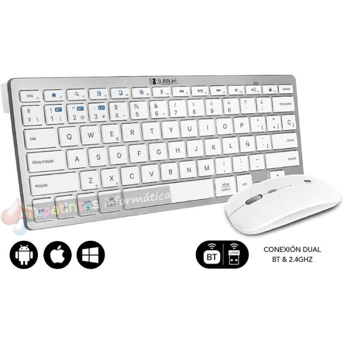 Subblim Combo Multidispositivo - Teclado y Ratón - inalámbrica Bluetooth y - Ratón con batería recargable - Color Blanco-2