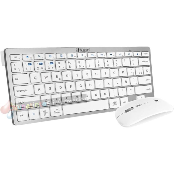 Subblim Combo Multidispositivo - Teclado y Ratón - inalámbrica Bluetooth y - Ratón con batería recargable - Color Blanco-1