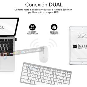 Subblim Combo Multidispositivo - Teclado y Ratón - inalámbrica Bluetooth y - Ratón con batería recargable - Color Blanco-3