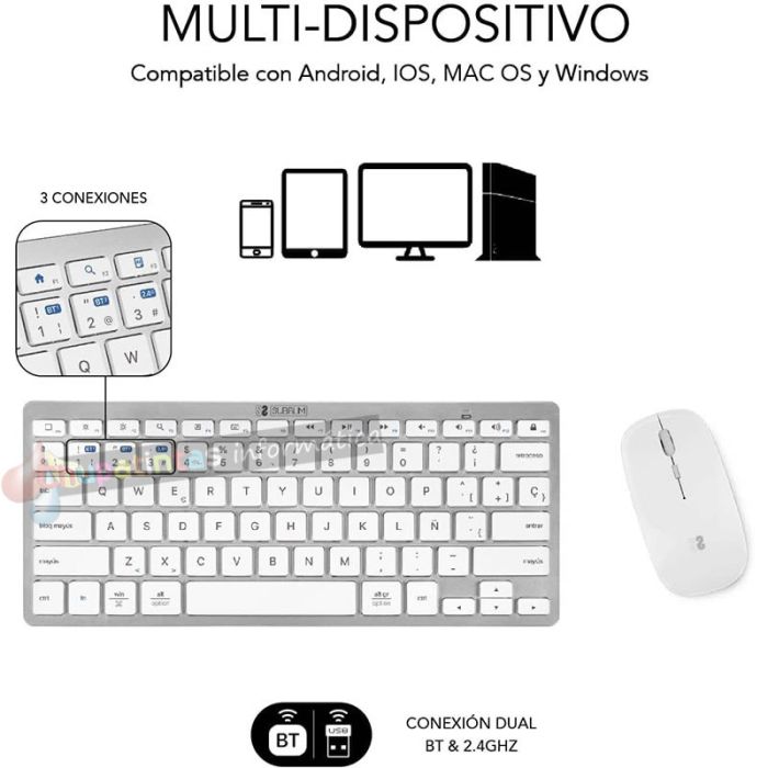 Subblim Combo Multidispositivo - Teclado y Ratón - inalámbrica Bluetooth y - Ratón con batería recargable - Color Blanco-4