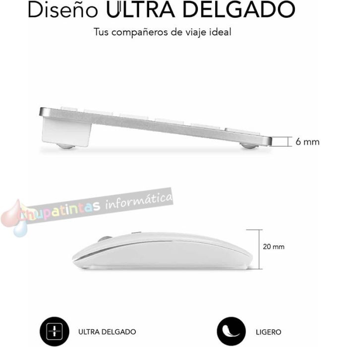 Subblim Combo Multidispositivo - Teclado y Ratón - inalámbrica Bluetooth y - Ratón con batería recargable - Color Blanco-5