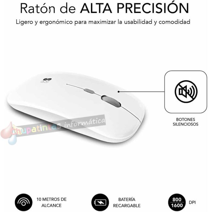 Subblim Combo Multidispositivo - Teclado y Ratón - inalámbrica Bluetooth y - Ratón con batería recargable - Color Blanco-7