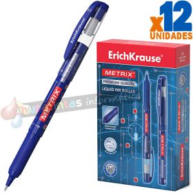 Erichkrause Metrix - Roller Clásico con Punta Normal - Cuerpo Ligero de Plástico - Tinta de Gel de Secado Rápido - Color Azul-1