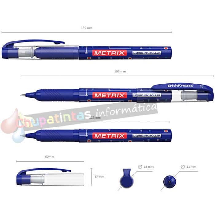Erichkrause Metrix - Roller Clásico con Punta Normal - Cuerpo Ligero de Plástico - Tinta de Gel de Secado Rápido - Color Azul-2