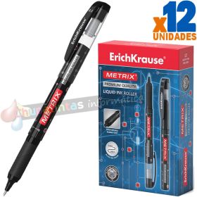 Erichkrause Metrix - Roller Clásico con Punta Normal - Cuerpo Ligero de Plástico - Tinta de Gel de Secado Rápido - Color Negro-1