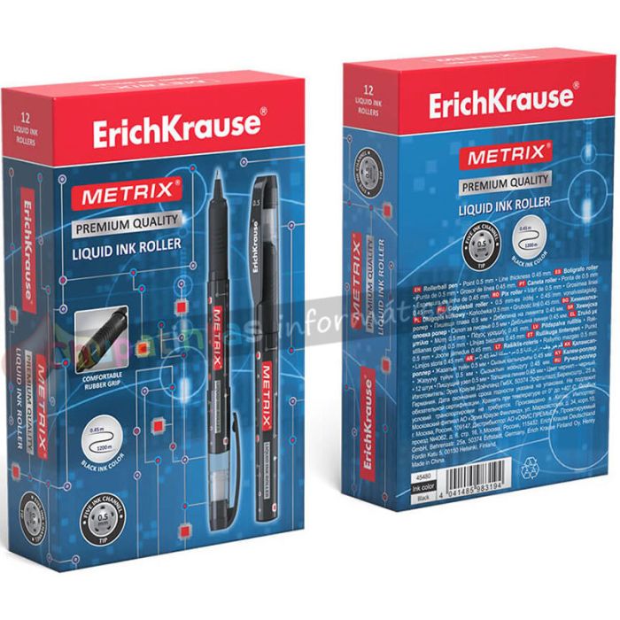 Erichkrause Metrix - Roller Clásico con Punta Normal - Cuerpo Ligero de Plástico - Tinta de Gel de Secado Rápido - Color Negro-2