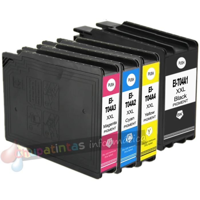 Epson T04A-Series Pack de 4 Cartuchos de Tinta Pigmentada Genéricos