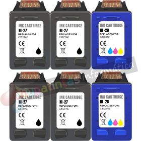 HP 27 Negro + HP 28 Color Pack de 6 Cartuchos de Tinta Remanufacturados