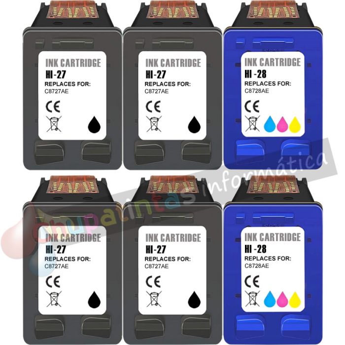 HP 27 Negro + HP 28 Color Pack de 6 Cartuchos de Tinta Remanufacturados
