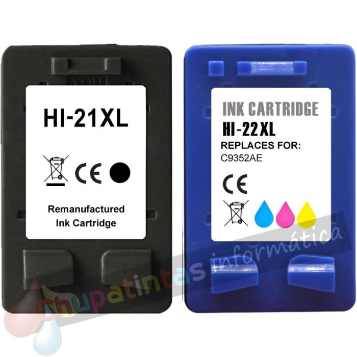HP 21XL Negro + HP 22XL Color Pack de 2 Cartuchos de Tinta Remanufacturados-1