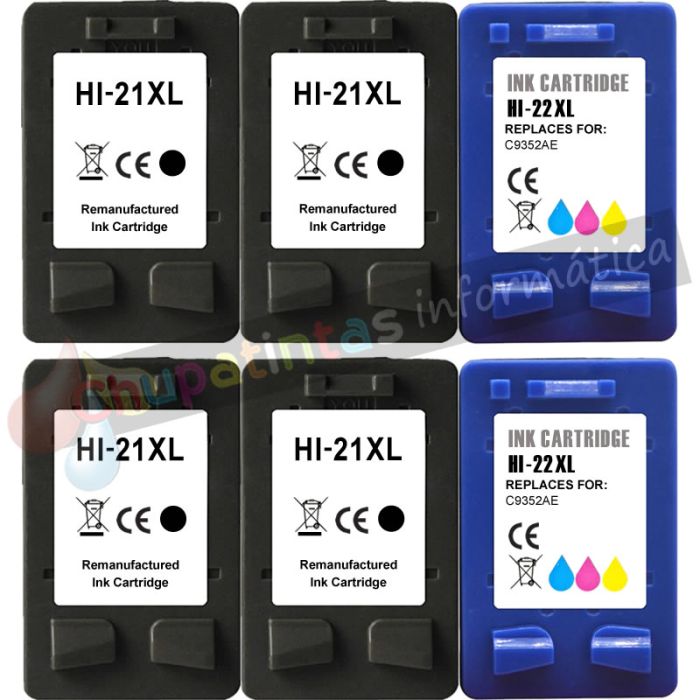 HP 21XL Negro + HP 22XL Color Pack de 2 Cartuchos de Tinta Remanufacturados