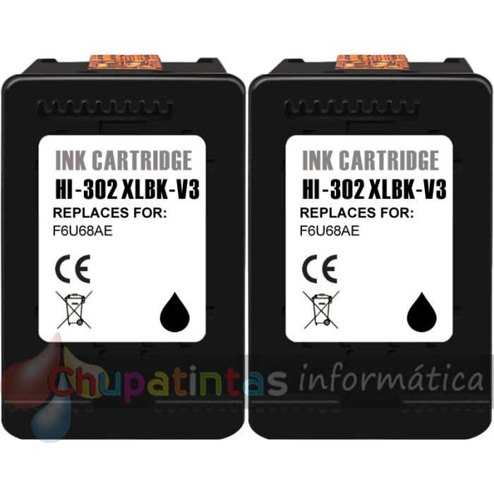 HP 302XL Negro Pack de 2 Cartuchos de Tinta Remanufacturados