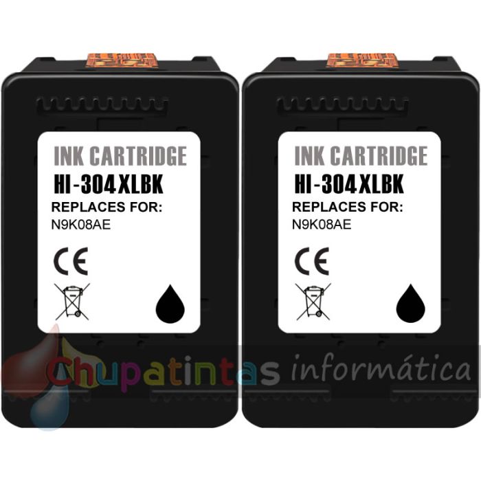 HP 304XL Negro Pack de 2 Cartuchos de Tinta Remanufacturados