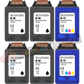HP 56 Negro + HP 57 Color Pack de 6 Cartuchos de Tinta Remanufacturados