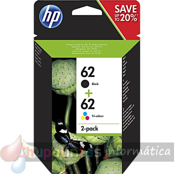 HP 62 Negro + Color Pack de 2 Cartuchos de Tinta Originales - N9J71AE