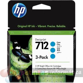 HP 712 Cian Pack de 3 Cartuchos de Tinta Originales - 3ED77A