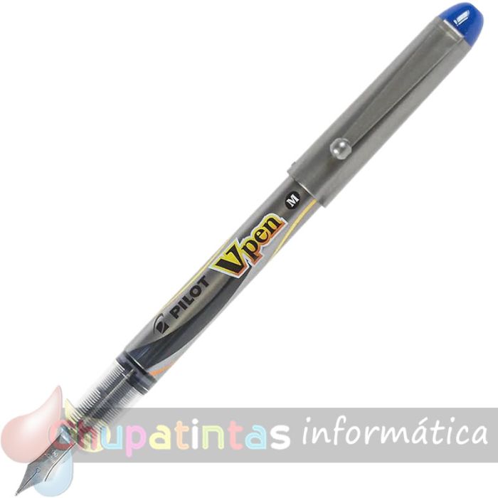 Pilot Pluma Estilográfica V-Pen Silver - Desechable - Tinta Liquida - Punta de Acero - Trazo de 0.5mm - Color Azul-2