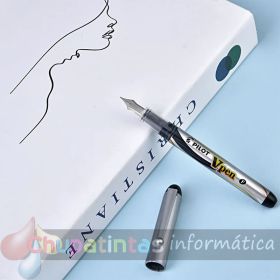 Pilot Pluma Estilográfica V-Pen Silver - Desechable - Tinta Liquida - Punta de Acero - Trazo de 0.5mm - Color Azul-4
