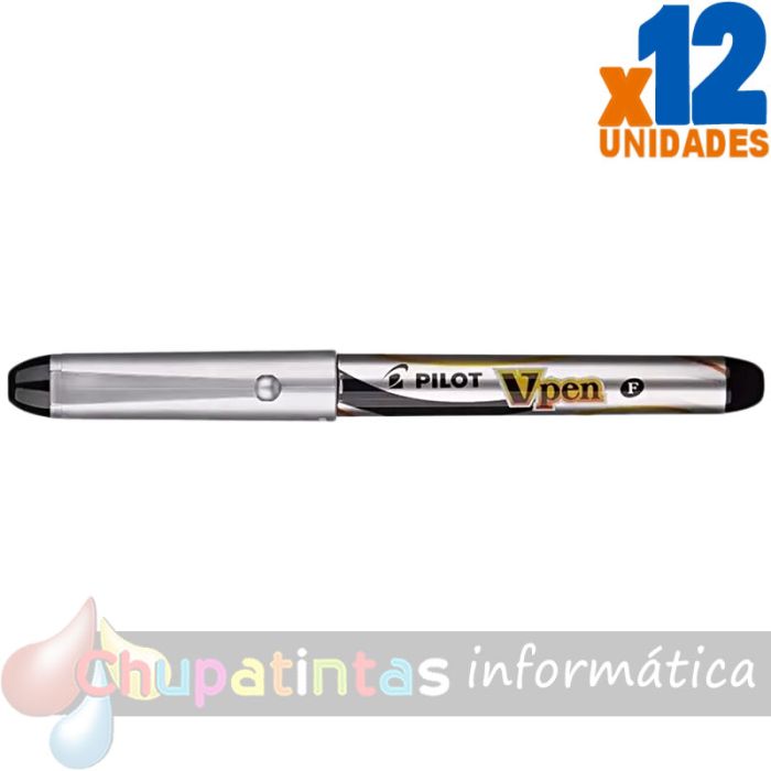 Pilot Pluma Estilográfica V-Pen Silver - Desechable - Tinta Liquida - Punta de Acero - Trazo de 0.5mm - Color Negro-