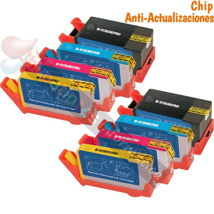 HP 912XL Pack de 8 Cartuchos de Tinta Genéricos (Chip Anti-Actualizaciones)