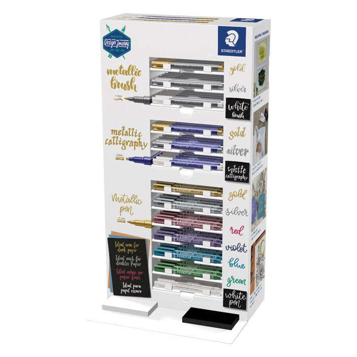 Staedtler Metallic Expositor de 130 Rotuladores de Punta Fina Metalicos - Tinta Base de Agua - Colores Surtidos