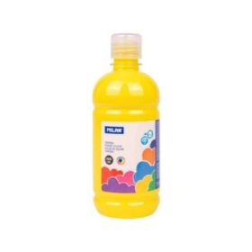 Milan Botella de Tempera 500ml - Tapon Dosificador - Secado Rapido - Mezclable - Color Amarillo
