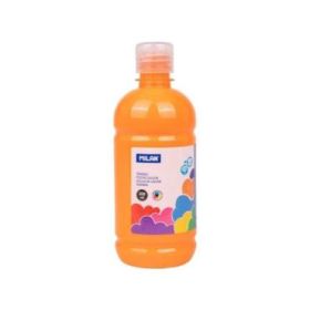Milan Botella de Tempera 500ml - Tapon Dosificador - Secado Rapido - Mezclable - Color Naranja