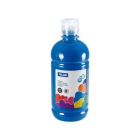 Milan Botella de Tempera 500ml - Tapon Dosificador - Secado Rapido - Mezclable - Color Azul Cyan