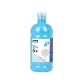 Milan Botella de Tempera 500ml - Tapon Dosificador - Secado Rapido - Mezclable - Color Azul Claro Pastel