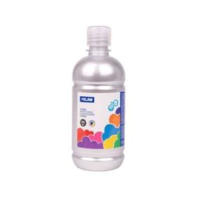 Milan Botella de Tempera 500ml - Tapon Dosificador - Secado Rapido - Mezclable - Color Plata