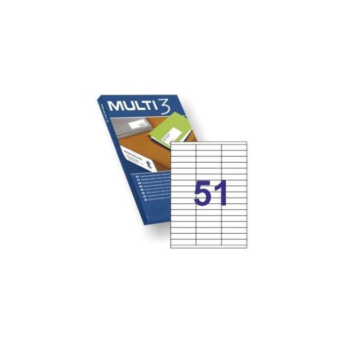 Multi3 Pack de 5100 Etiquetas Blancas Tamaño 70x16.9mm - 100 Hojas x 51 Etiquetas - Aptas para Imprimir Laser y Tinta